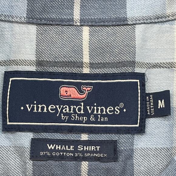 Vineyard Vines Shirt Mens Medium Blue Plaid Whale Logo Button Down Casual Cotton - Picture 3 of 11
